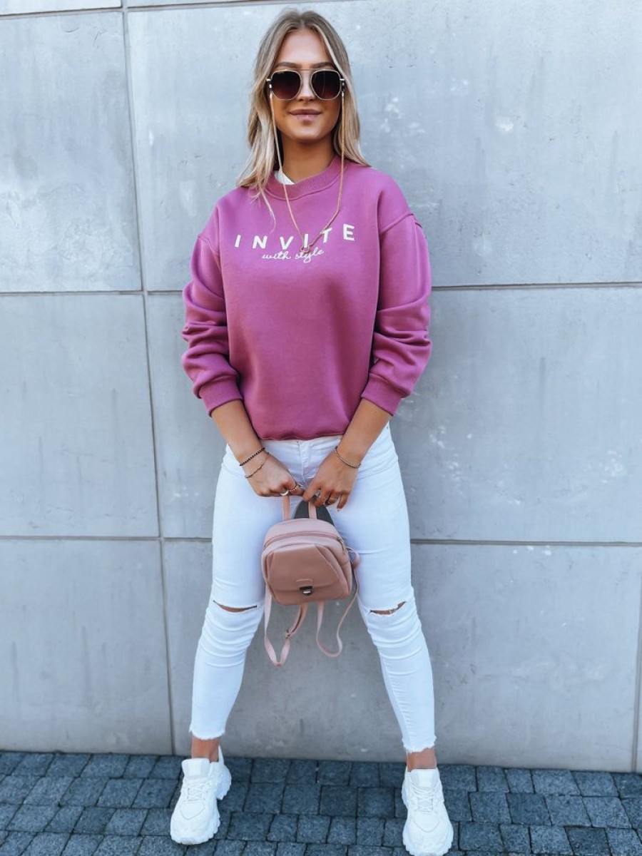 Odziez Damska Dstreet Bluzy Oversize | Bluza Damska Bez Kaptura Invite Fioletowa Dstreet