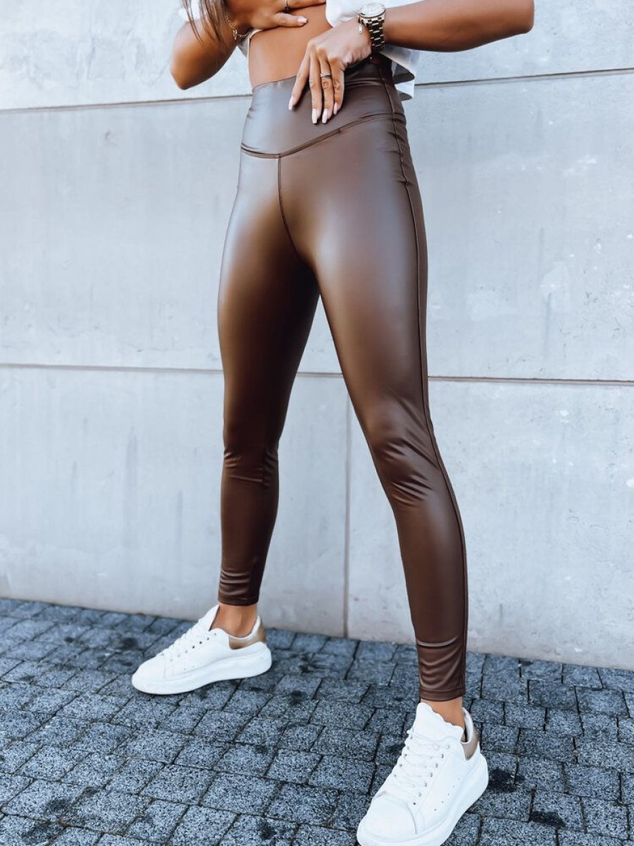 Odziez Damska Dstreet Legginsy | Legginsy Damskie Woskowane Jewels Brazowe Dstreet