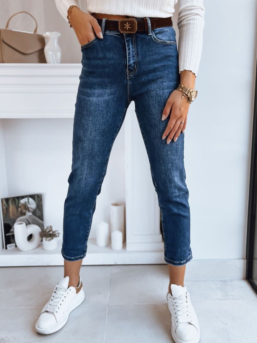 Odziez Damska Dstreet Jeansy Regular Fit | Spodnie Damskie Jeansowe Mom Fit Cozy Ciemnoniebieskie Dstreet