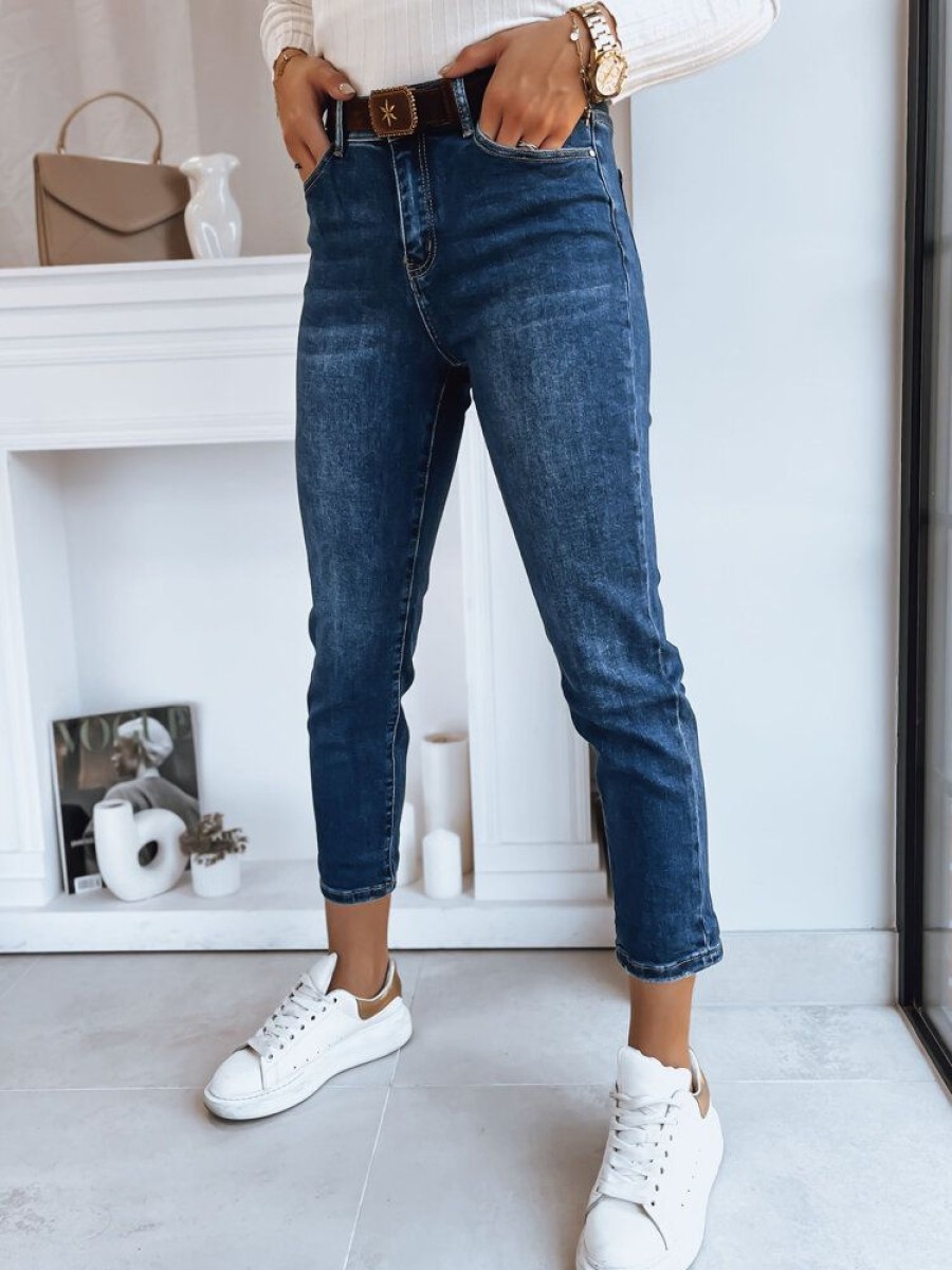 Odziez Damska Dstreet Jeansy Regular Fit | Spodnie Damskie Jeansowe Mom Fit Cozy Ciemnoniebieskie Dstreet