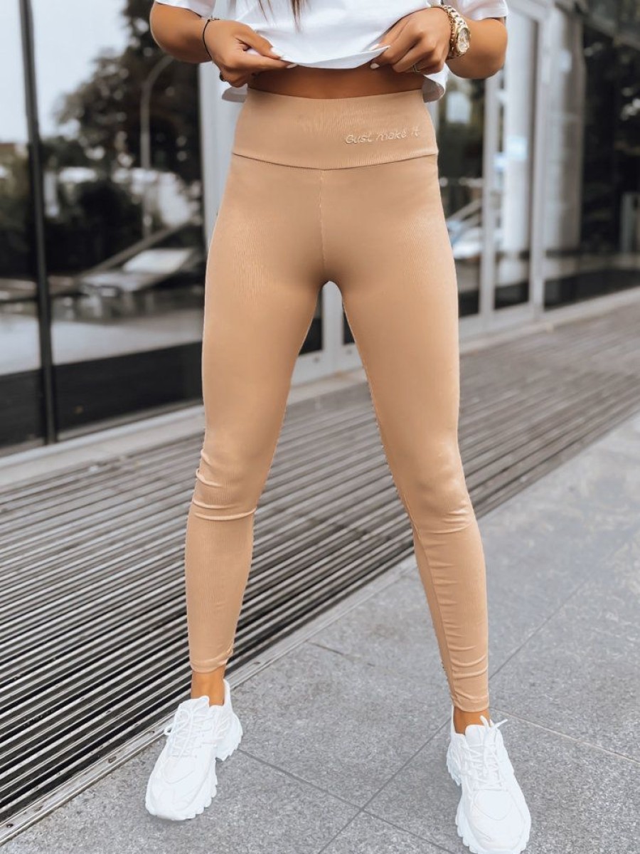 Odziez Damska Dstreet Legginsy | Prazkowane Legginsy Damskie Just Kamelowe Dstreet