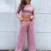 Odziez Damska Dstreet | Komplet Damski Spodnie Wide Leg I Crop Top Astral Allure Fioletowy Dstreet