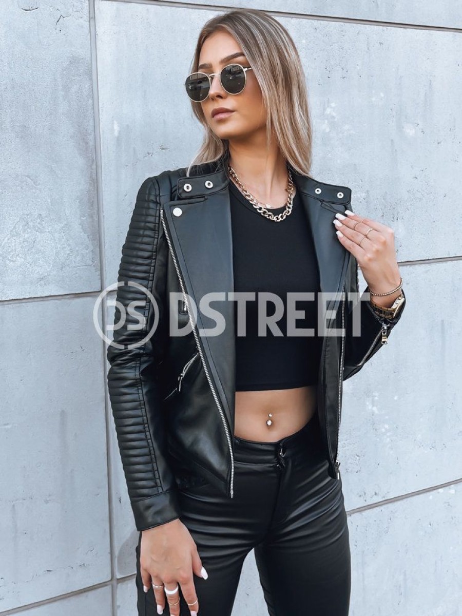 Odziez Damska Dstreet Kurtki Przejsciowe | Kurtka Jesienna Damska Skorzana Biker Hard Angel Czarna Dstreet