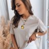 Odziez Damska Dstreet T-Shirty Basic | T-Shirt Damski Z Naszywka Mia Rose Jasnoszary Dstreet