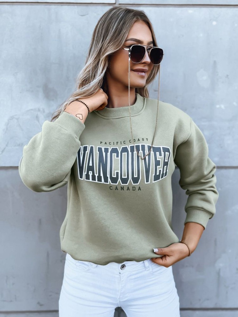 Odziez Damska Dstreet Bluzy Oversize | Bluza Damska Bez Kaptura Vancouver Ciemnozielony Dstreet