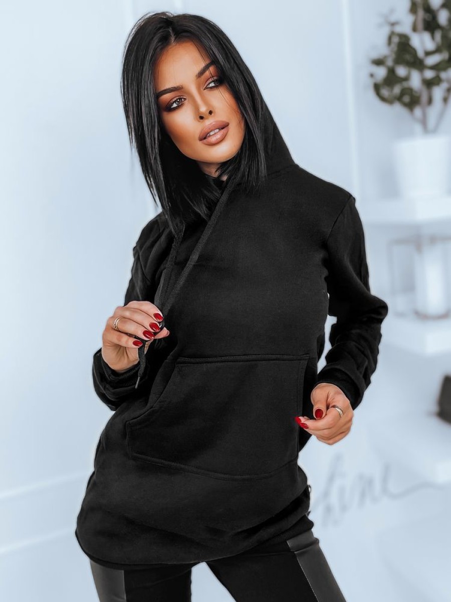 Odziez Damska Dstreet Bluzy Dlugie | Bluza Z Kapturem Invis Czarna Dstreet