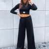 Odziez Damska Dstreet | Komplet Damski Spodnie Wide Leg I Crop Top Astral Allure Czarny Dstreet