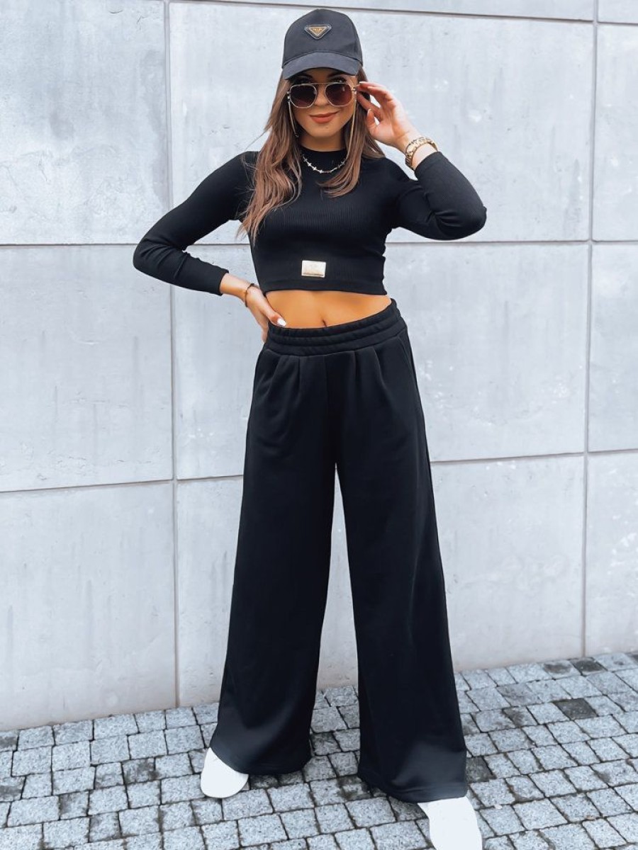 Odziez Damska Dstreet | Komplet Damski Spodnie Wide Leg I Crop Top Astral Allure Czarny Dstreet