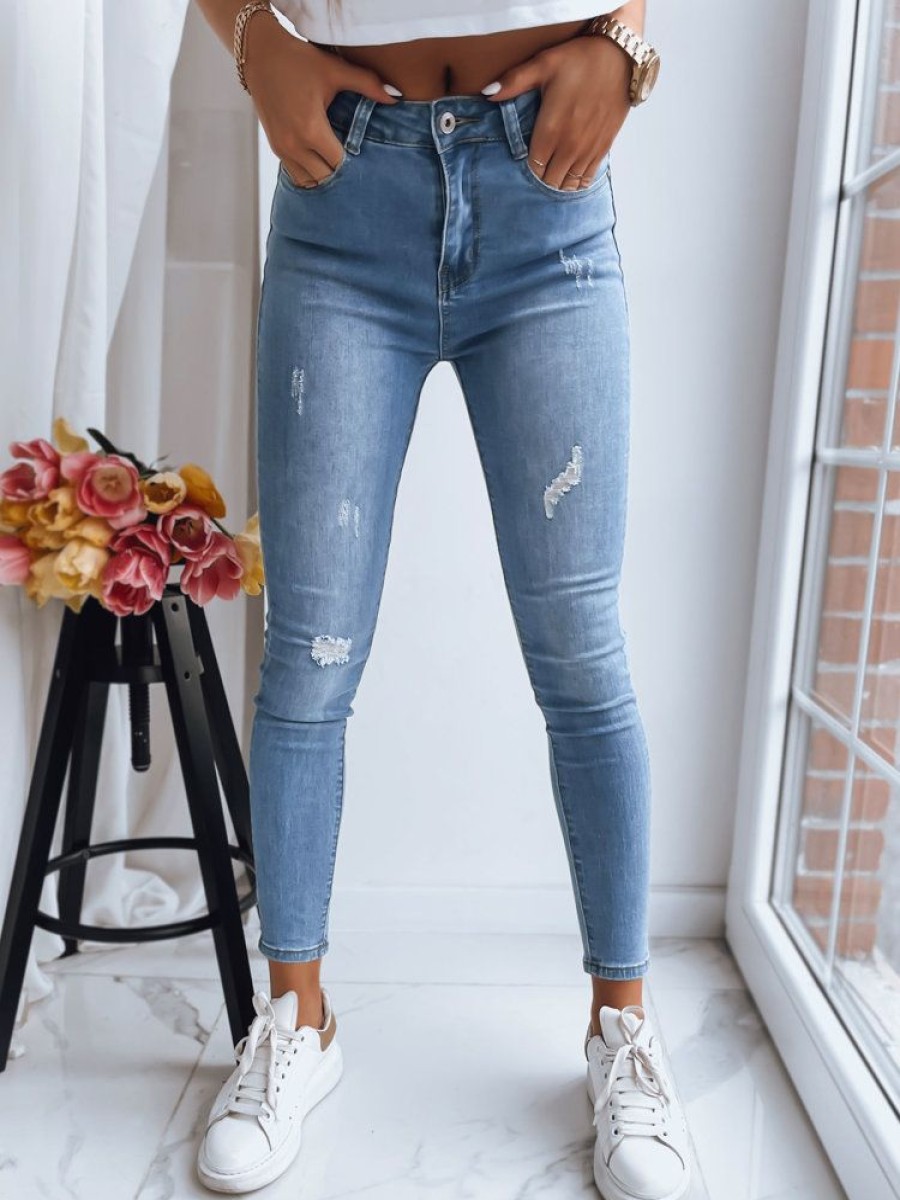 Odziez Damska Dstreet Jeansy Z Dziurami | Spodnie Damskie Blue Jeans Niebieskie Dstreet